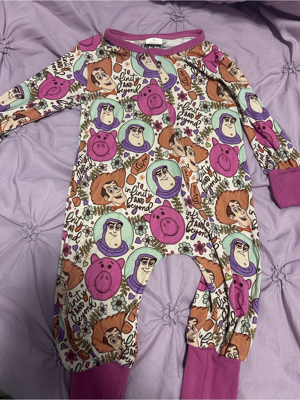 Purple Toy Story Character Print Kids One-Piece Footie